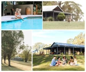 a group of four pictures of a family by a pool at Palmers Lane Estate Hunter Valley in Pokolbin