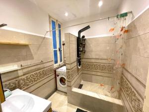 La salle de bains est pourvue d'une douche, de toilettes et d'un lavabo. dans l'établissement Appartement Dans Immeuble Haussmanien, à Alger