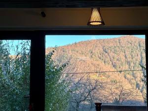 a view of a mountain from a window at Iepurasul Sinaia in Sinaia