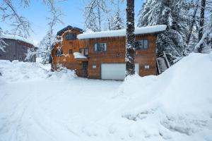 a house in the snow with a pile of snow at Darwin's in Girdwood