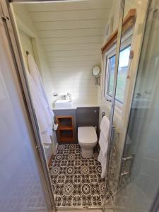 La petite salle de bains est pourvue de toilettes et d'un lavabo. dans l'établissement Two Peas in a Pod, à Holyhead