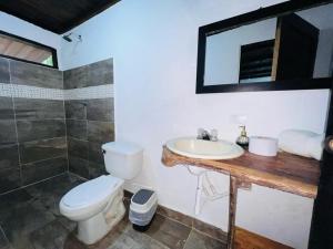 a bathroom with a toilet and a sink at Cabaña Minca sierra nevada in Santa Marta