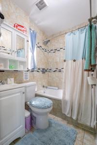 a bathroom with a tub and a toilet and a shower at A Slice of Paradise vacation rental in Brooklyn