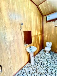 a bathroom with a sink and a toilet at Goong House in Sa Pa