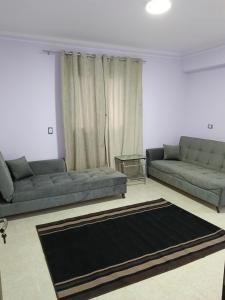 una sala de estar con 2 sofás y una alfombra en شقة بالجيزة, en El Cairo