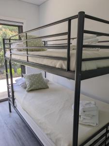 a bunk room with two bunk beds and a window at 2 bedroom apartment with Garden views in Sydney in Sydney