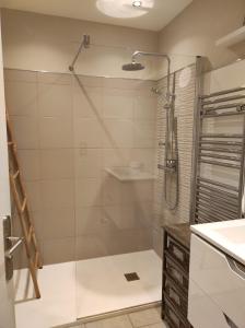 baño con ducha y puerta de cristal en Landaise en Tarnos