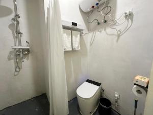 een kleine badkamer met een toilet en een douche bij 此时此刻民宿This Moment B&B in Miyun