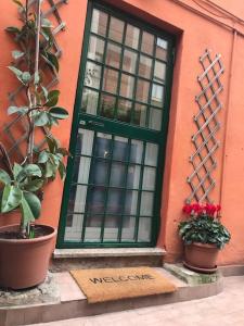 une maison avec une fenêtre et deux plantes en pot dans l'établissement Apartment Il Giardino di Linda a San Pietro, à Rome
