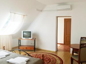 a room with a bed and a television on a table at Recreation Complex Sunny Resort in Polyana
