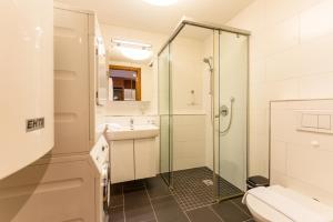 a bathroom with a shower and a sink and a toilet at Appartementhaus Leeder by Schladming-Appartements in Schladming