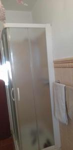 La salle de bains est pourvue d'une douche avec une porte en verre. dans l'établissement Beb san giorgio, à Volpino