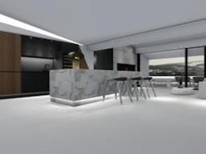 a kitchen with two chairs and a table in it at Luxury Penthouse Hvar with Jacuzzi & Sea View in Hvar