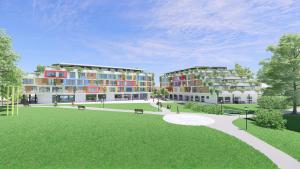 SONNENHOF Apartments في باد دورهايم: تصميم معماري لمبنى به حديقة