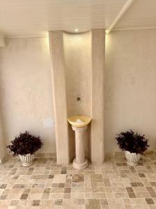 a bathroom with a toilet in a room with two plants at Aurelius Imparatul Romanilor in Poiana Brasov