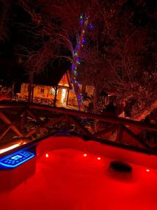 eine Weihnachtsnacht mit einem Haus mit einem Weihnachtsbaum in der Unterkunft Tropical bungalow suite in El Palmar