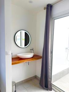 een badkamer met een wastafel en een spiegel bij Villa de 5 chambres avec vue sur la mer piscine privee et jardin clos a Le Carbet a 1 km de la plage in Le Carbet