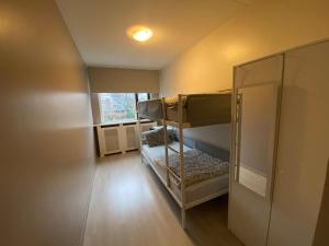 een kamer met 2 stapelbedden en een spiegel bij Rotterdam City Center in Rotterdam