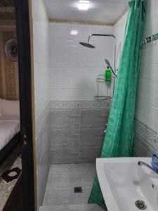 y baño con ducha y lavamanos. en SHAHNOZA GRAND, en Samarkand