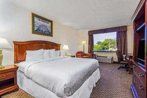um quarto de hotel com uma cama e uma televisão em Days Inn by Wyndham Columbus Airport em Columbus