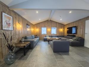 un soggiorno con divani e TV di Huso Mountain Lodge - Hemsedal a Eikregardane