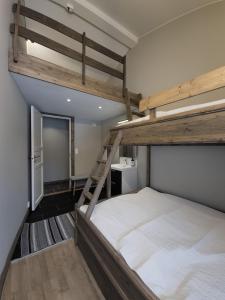 a bedroom with two bunk beds and a ladder at Huso Mountain Lodge - Hemsedal in Eikregardane