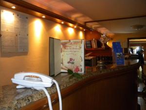 a phone on the counter of a restaurant at Hotel Rosa Del Tirreno in Quercianella