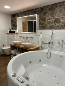 a bathroom with a tub and a toilet and a sink at ŠTAJNHAUS DUBICE 