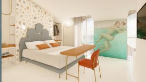 - une chambre avec un lit, une table et un tableau dans l'établissement Albergo Dipinto BaccoFurore, à Furore