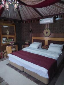 Hakuna matata desert camp في وادي رم: غرفة نوم بسرير كبير في خيمة
