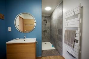 een badkamer met een wastafel en een douche bij Superbe grange réaménagée in Fampoux