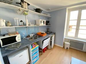 a kitchen with a sink and a counter top at LES Herbus angle rue de l'avant-garde et 31 rue Jérémie in Genêts