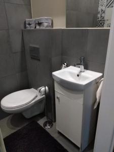 華沙的住宿－YOURAPART Mostowa Centrum，一间带卫生间和水槽的浴室