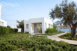 a white house with a green yard at Can Salia in San Antonio Bay