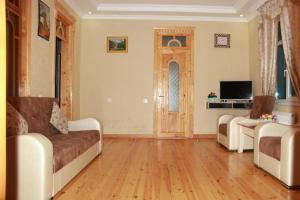 Sala de estar con 2 sofás y TV en Gabala villa Exceptional, en Gabala