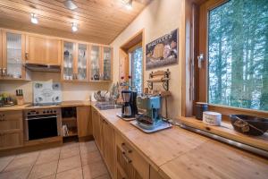 a kitchen with a counter with a coffee maker on it at Ferienhaus Sonne Harz und Sterne in Hohegeiß