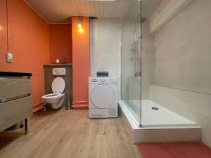 a bathroom with a washing machine and a toilet at L'appartement Marceau - 55m2 - Carcassonne centre in Carcassonne