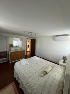 1 Schlafzimmer mit einem großen Bett und einem Badezimmer in der Unterkunft Casa do Terreiro in São João de Tarouca