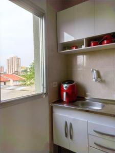 eine Küche mit einem Waschbecken und einem Fenster in der Unterkunft Apartamento próx do centro São Bernardo do Campo in São Bernardo do Campo
