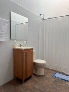 a bathroom with a toilet and a sink and a mirror at Orquideas 3 in Jericó