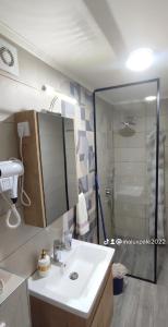 Un baño con lavabo y ducha en Kovac Inalux Apartmani, en Gornje Pale 2 fotos más