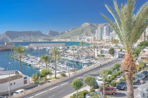 a city with palm trees and a harbor at Coco Calpe in Calpe