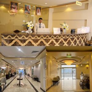 a man sitting at a desk in a hotel lobby at فندق هلا اثنين in Arar