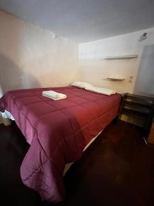 a bed with a red blanket in a room at Selena Rooms in Agia Galini