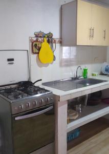 cocina con fogones y fregadero en Acogedor apartamento en el salado, en Ibagué