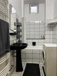 a bathroom with a sink and a washing machine at AradVest Studio in Arad