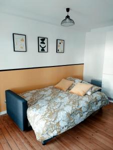 een slaapkamer met een bed in een kamer bij C'COZY - grande maison calme et lumineuse in Sablé-sur-Sarthe