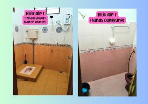 two pictures of a bathroom with a toilet and a shower at Homestay Kota, Kuala Terengganu FREE WIFI in Kuala Terengganu +12 photos