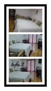 dos fotos de dos camas en una habitación en Pousada Lofts e Suítes Campos en Campos do Jordão
