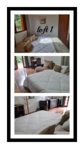 dos fotos de una cama en una habitación en Pousada Lofts e Suítes Campos en Campos do Jordão